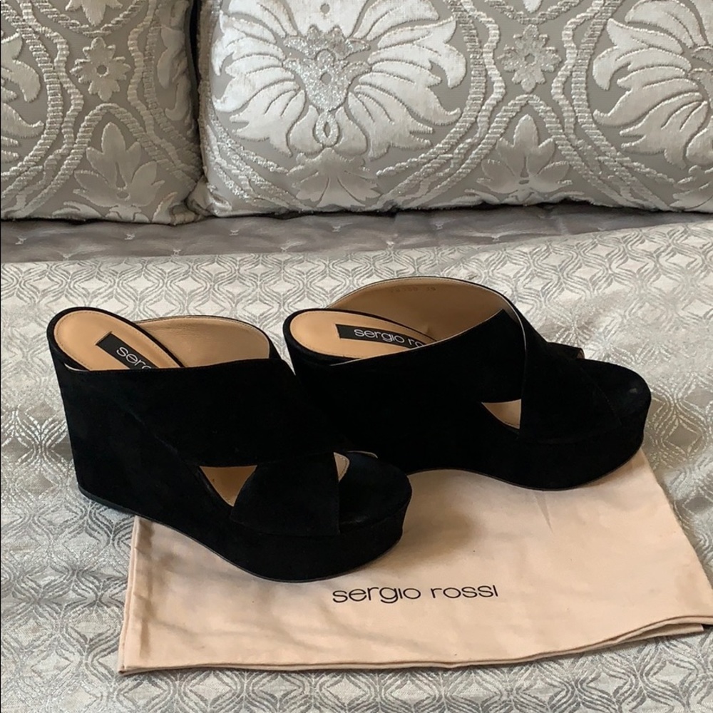 Sergio Rossi Black Suede Wedges